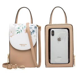 KENOU Smartphone Shoulder Touch Panel Compatible, Operate with Touchscreen, Wallet, Smartphone Pouch, Women's Bag, Pochette (Beige)