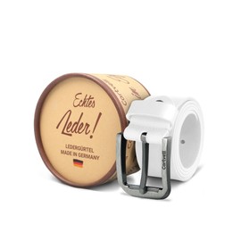 Cartvelli Premium Men's Leather Belt Made in Germany with Gift Box - Genuine Leather Belt 40 mm, Snow white