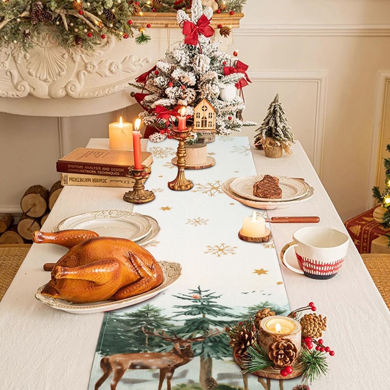 Aisybaklyn Table Runner Modern Table Runner Outdoor Christmas Elk Pattern
