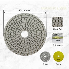SANLEETEK Wet Diamond Polishing Pad 100 mm 6 Pieces Grit 200 Polishing Wheels for Granite Marble Artificial Stone Quartz for Angle Grinder
