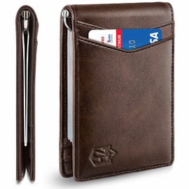 Zitahli Mens Slim Wallet with Money Clip Minimalist 7 Slots RFID Front Pocket Wallets for Men with Pull Tail