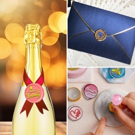 XQIGI 6 Pcs Wax Seal Stamp Set, Blessing Sealing Waxing Stamper Brass Head Kit with Wooden Handle for Party Invitations, Envelops, Cards and Gift Packaging (Phrases Series)