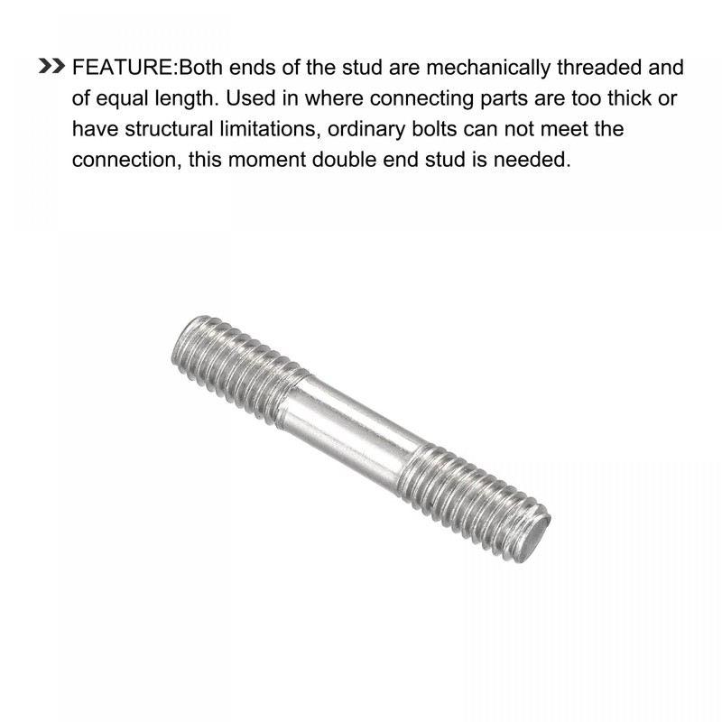 sourcing map Double Ended Stud Screws (M6 Thread 35mm Length)