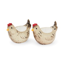 Cooksmart Hen House Lane Set of 2 Hen-Shaped Egg Cups | British Designed Farmhouse Kitchen Tableware | Hand-Painted & Embossed Stoneware | Rustic Countryside Style