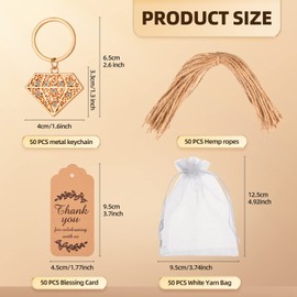 YKLIGTN 50 Pieces Diamond Shape Keyring/keychain for Bridal Shower,Wedding Party Decorations,Game Prizes, Favors,Gift,Decor,Souvenirs to Guests Bulk with Thank You Tags and Gift Bags