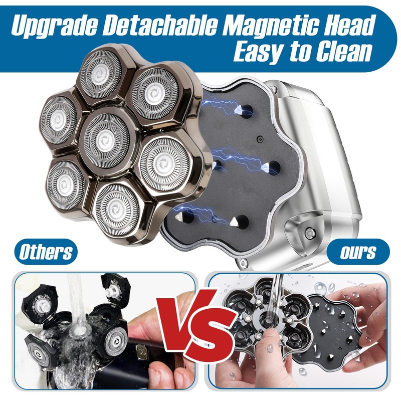 7 Blade Head Shaver Replacement, Magnetic 7D Rotating Washable Shaver