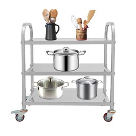 FiueStur 3 Tier Rolling Cart, Stainless Steel Kitchen Cart, Wheels Kitchen Island Stainless Steel Storage Trolley for Hotel, Restaurant, Home Use