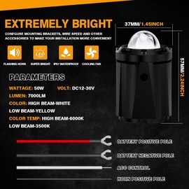 Sidaqi Motorcycle LED Fog Lights Amber White 50W Super Bright Motorcycle Driving Fog Lights 5 Modes with Waterproof Wire Harness Motorcycle Auxiliary LED Light Kit 12-30V