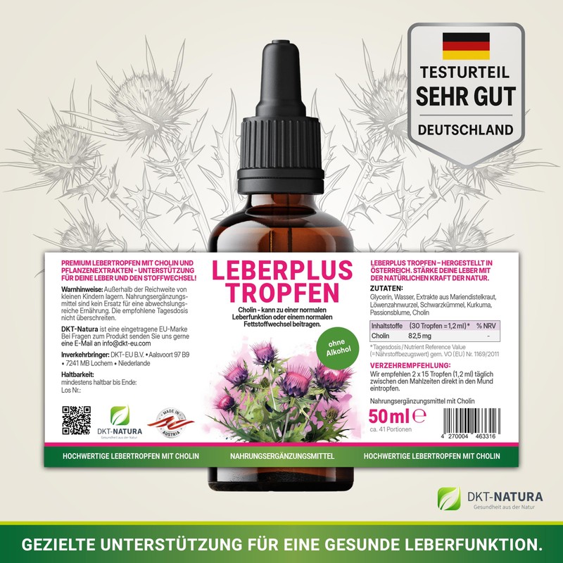 DKT-Natura Leberplus Tropfen - Unterstützt Leberentgiftung, gegen Fettleber (50 ml,