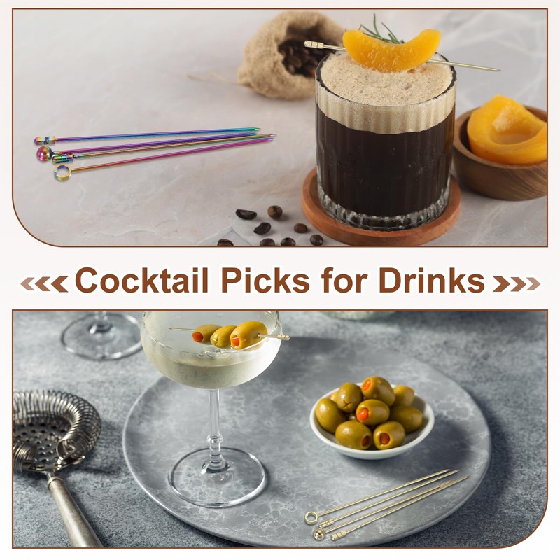 sourcing map 8 Pcs Stainless Steel Cocktail Picks, 4.33" Martini