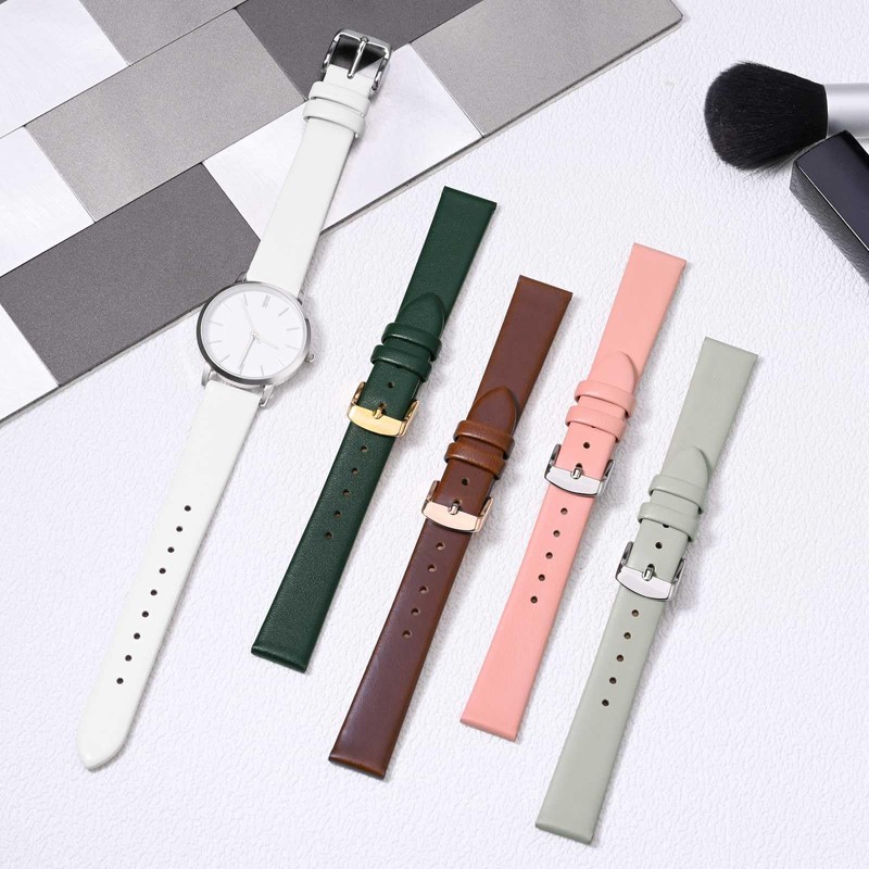 WOCCI 16mm Elegant Leather Watch Strap for Ladies with Silver