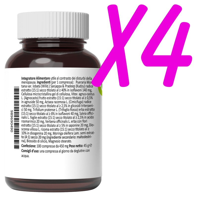Rimedio Menopausa 400 Compresse - Trifoglio Rosso Agnocasto Cimicifuga Kudzu
