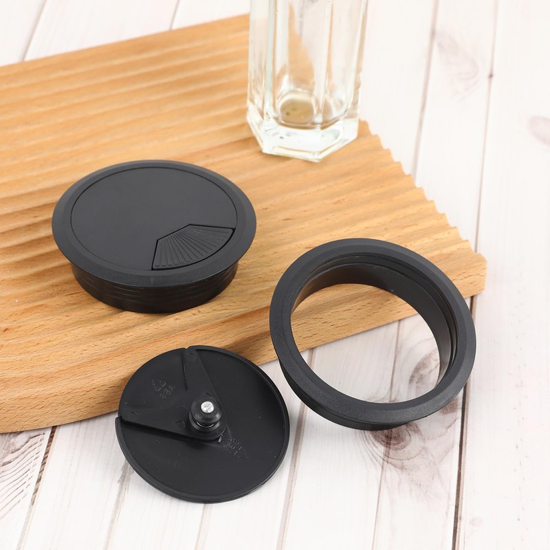 2PCS Black Cable Grommets Desk Hole Cover 60mm 2-3/8 Inch