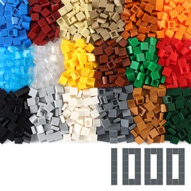1x1 Square Tiles 1000PCS Flat Bricks MOC Pieces and Parts, 18 Colors Bulk Studs Building Accessories for Smooth Surface, Mosaics and Pixel Art Toy Dots Compatible with Major Brands 3070