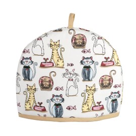 SPOTTED DOG GIFT COMPANY Tea Cosy, Cotton Teapot Warmer with Cute Cats Design, Insulated Cover for Small Medium or Large Tea Pots 27cm x 33cm