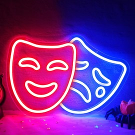 Vveikea Theater Mask Neon Sign Comedy And Tragedy Masks Led Sign Comedy Mask Neon Lights Movie Theater Wall Decor Drama Mask Light Up Sign for Home Theater Accessories