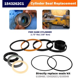 1543262C1 G109460 G105549 Hydraulic Cylinders Seals Rebuild Kit Replacement for Case 350 450 480 580 680 850& More Equipments with Cylinder (1.75" Rod, 3" Bore)