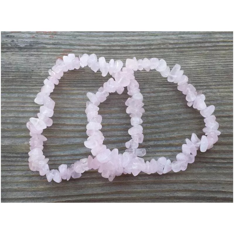 NATURAL ROSE QUARTZ STONE GEMSTONE STRETCHY CHIP BRACELET