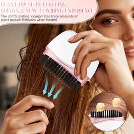Mini Straightener,Mini Hair Straightener for Women,New Rechargeable Wireless Portable Hair Straightener Brush,Rapid-Heat with Three Temperature Controls,Heat-Resistant Shell Travel Comb (Pink)