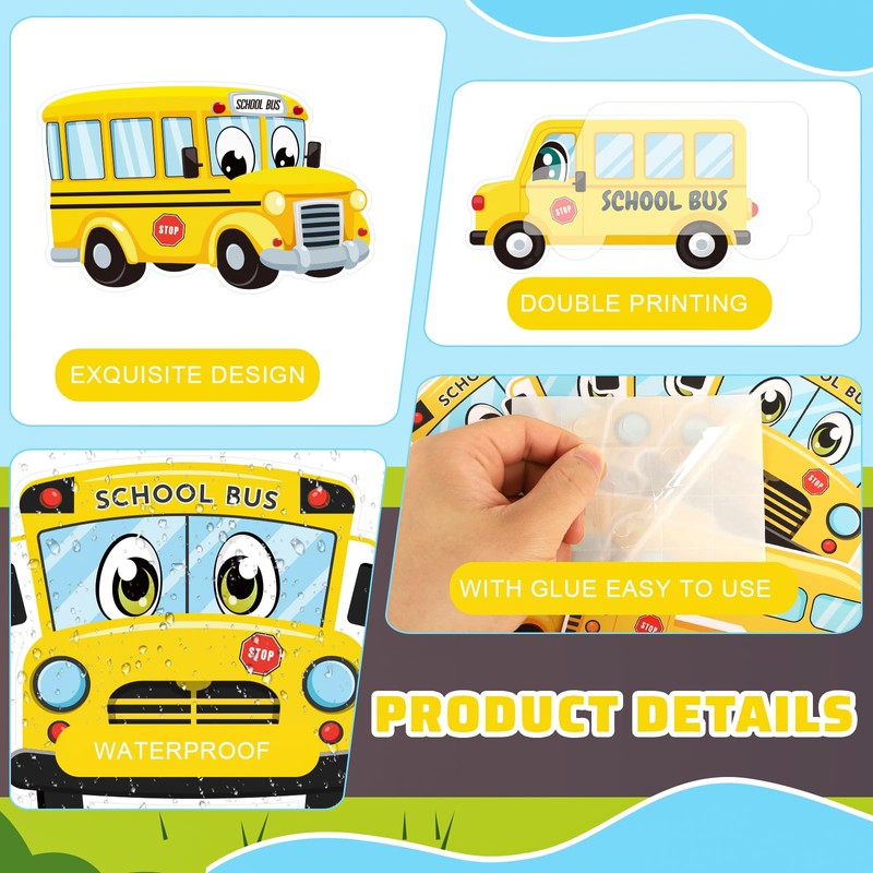 54 Pcs School Bus Cut-Outs Double Printed Paper Decor for