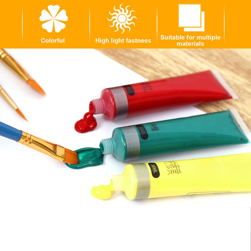 Acrylic Paint Set Hand Painted 12 Colors Pigment Tube for