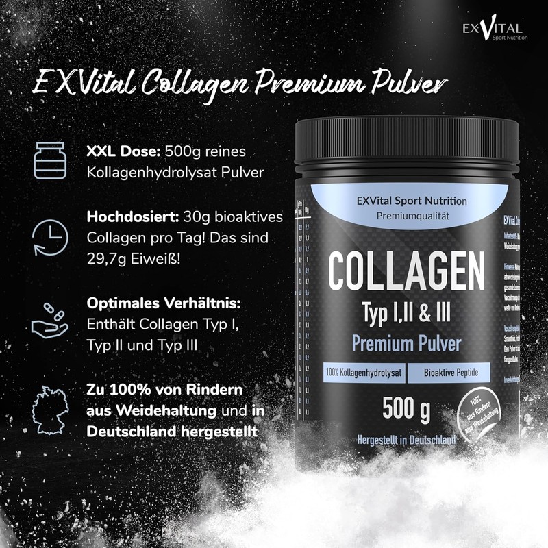 Collagen Powder, 500 g, Bioactive Collagen Hydrolysate Peptides, Protein Powder,