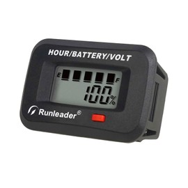 Runleader LCD Battery Indicator Volt Meter,Programmable Volt 12V 24V 36V 48V,Waterproof Battery Charge Meter for Lead Acid Trojan LiFePO4 AGM GEL,Total Hours Record for Golf Cart Forklift Club Car.