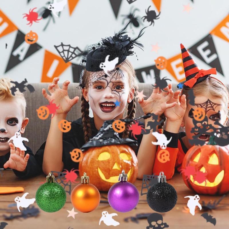 24 PCS 1.5 Inch Halloween Glitter Hanging Balls Colored Shatterproof