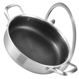 Inqibee 3 QT Hybrid Tri-Ply Stainless Steel Non Stick Sauté Pan with Lid,10 Inch Induction Deep Frying Pan,Skillet,Jumbo Cooker,Dishwasher and Oven Safe