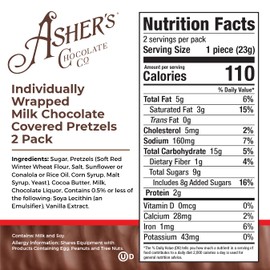 Asher's Chocolates Company, Delicious Chocolate Covered Pretzels, 2 Packs of Sweet and Salty Candies, Small Batches of Kosher Chocolate, Family Owned Since 1892 (15 Count, Milk Chocolate)
