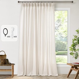 Pinch Pleated Extra Wide Linen Curtains 84 Inches Long for Patio Sliding Glass Door Cream Ivory 72 Inch Wide Pleated Drapes with Hooks Rings Neutral Natural Semi Sheer 72x84 Curtain for Living Room