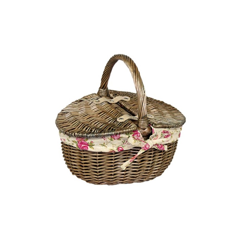 Red Hamper Antique Wash Double Lidded Oval Picnic Basket Garden
