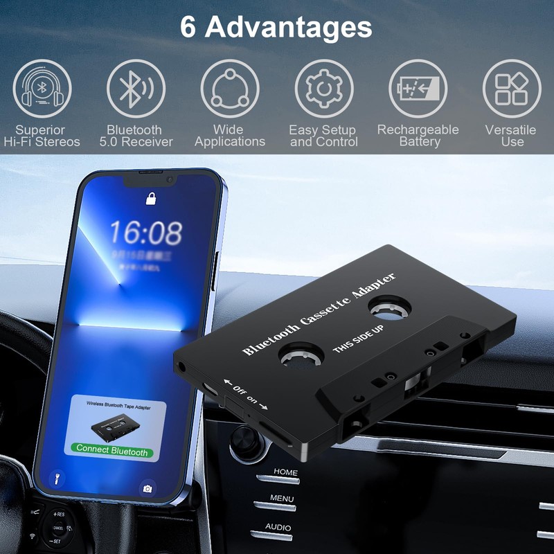 SoulBay Cassette Bluetooth Adapter for Car, Bluetooth 5.0 Tape Deck
