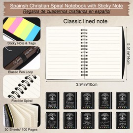Kosiz 40 Pcs Spanish Christian Gift for Women Spiral Notebook with Sticky Note Ballpoint Pen Tree of Life Bible Verse Prayer Journal Bulk Religious Church Gifts for Mom Dad Teacher(Black,Classic)