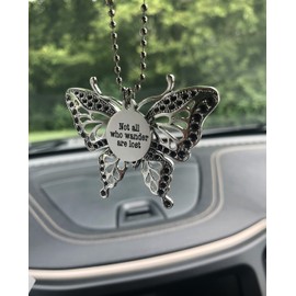 Large Butterfly Charm and Not All Who Wander are Lost Message Charm Rear View Mirror Car Charm Inspirational Gift New Beginnings