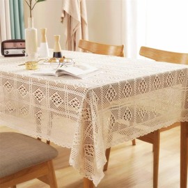 FMIYJUN Beige Crochet Doilies Rectangle Tablecloths Vintage Lace Handmade Cotton Table Mats for Wedding Praty Home Birthday Kitchen Decoration