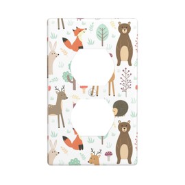 Cartoon Animal Deer Bear Fox Light Switch Cover Decorative Duplex Electrical Outlet Plastic Wall Plate Outlet Cover for Women Girls Bedroom Kitchen Living Room Decor 4.5 * 2.76