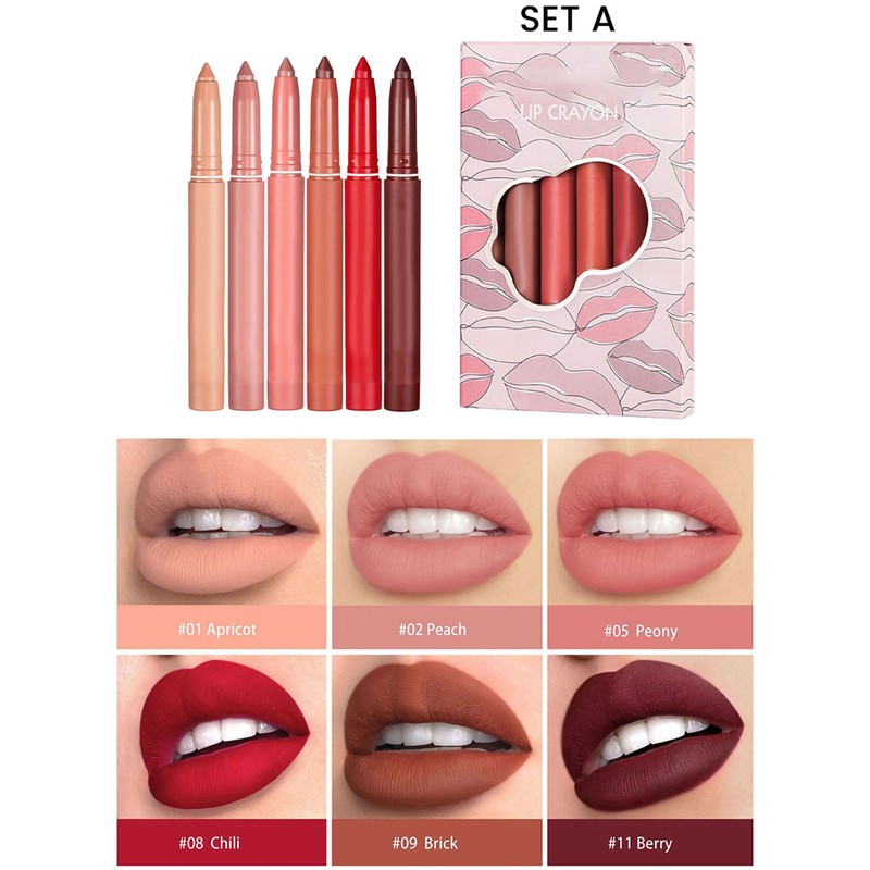 6 Colors Matte Crayon Lipstick Lipstick Makeup Lipstick Set Waterproof