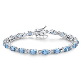 FANCIME Blue Topaz Tennis Bracelet, Sterling Silver December Birthstone Tennis Bracelets for Women, Fine Jewellery Mothers Day Christmas Birthday Gift for Women Girls