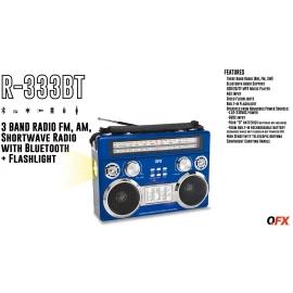 QFX Blue Portable Retro AM/FM/SW 3-Band Radio With Flashlight Bluetooth Boombox