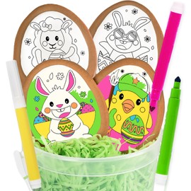 Easter Cookie Decorating Kit Bunny Eggs Basket Gift For Kids Activity | 4 Jumbo Egg Coloring Cookies + 3 Edible Markers | Coloring Arts and Crafts
