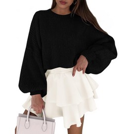 PRETTYGARDEN Sweaters for Women 2025 Fall Chunky Knit Long Sleeve Crew Neck Oversized Pullover Tops Winter Fashion Clothing (Black,Small)