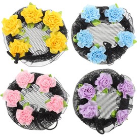 4 redecillas para el cabello con forma de flor, cubiertas ajustables para sujetar moños, cubiertas para moños, redecilla para el cabello con pasadores, pinza para el tipo snood para ballet,