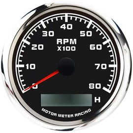 MOTOR METER RACING W Pro Series 85mm 3-3/8" Tachometer 8000 RPM Gasoline Diesel Engine with Hour Meter Black Dial White LED Waterproof for Car Truck Boat Yacht Motorcycle