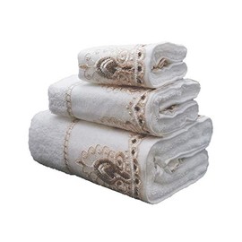 Marina Decoration Premium Luxury Decor Ultra Soft 100% Cotton Sheer Lace Bathroom Modern 3 Piece Towel Set, White Color