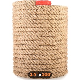 Manila Rope 3/4″×100′ - Nautical Ropes - Natural Jute Rope - Large Decorative Hemp Rope - Thick Heavy Duty  (3/4 Inch 100Ft)