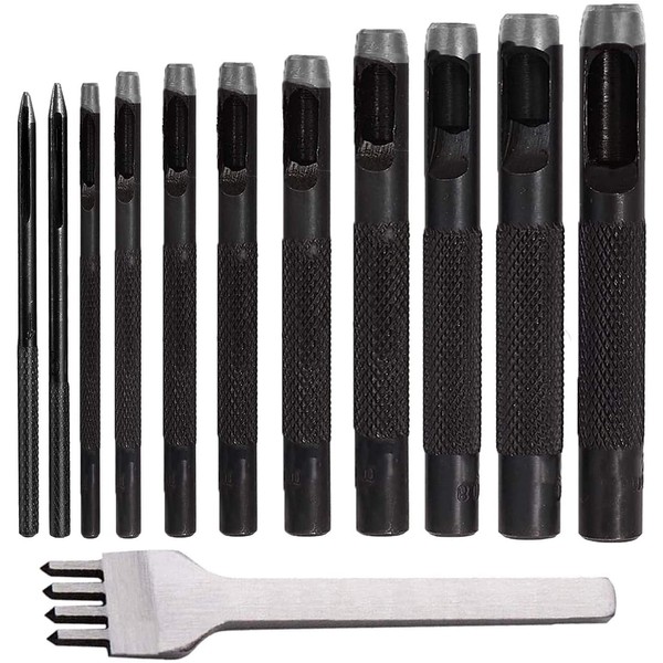 12Pcs Round Hollow Leather Punch 1-10mm Leather Hole Punch Set