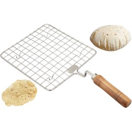 Satre Online And Marketing Wooden Sqaure Roasting Net,Stainless Steel Wire Roaster,Wooden Handle Round with Roasting Net,Roasting Net,Square Roasting Net,Papad Jali,Roti Jali,Roaster
