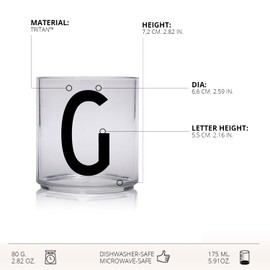 Design Letters Tritan Dinnerware Cups for Kids A-Z 6 Oz| Kids Glass Designed in Denmark for Baby feeding | Toddler Cup for Drinking | Unbreakable Tableware for Baby|Stackable Tumbler Cup BPA/BPS Free