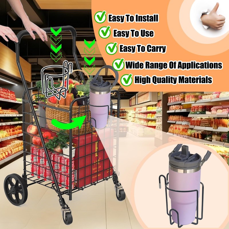 2 Pcs Updated Shopping Cart Cup Holders, Reusable Anti-Spill Hanging